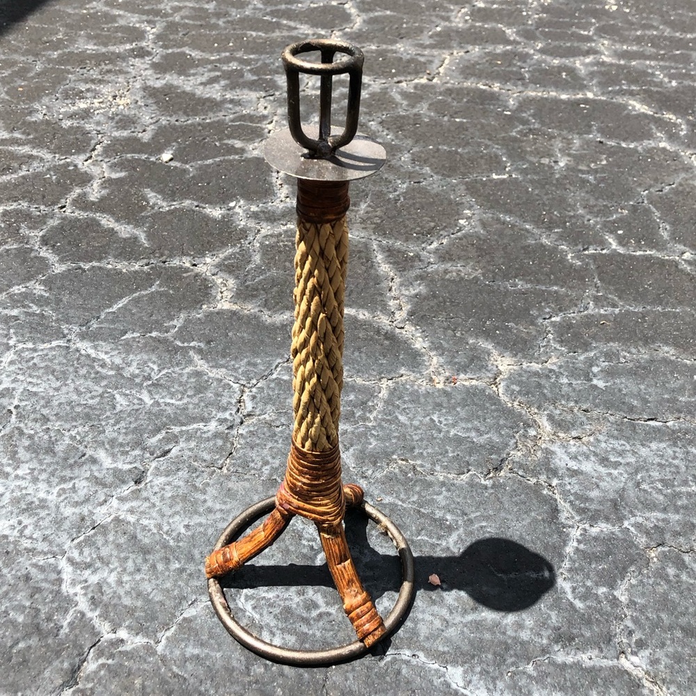 Wood & Iron single candle table or mantel size Candelabra